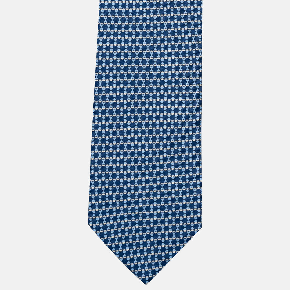 Cravatta 3 pieghe in Seta, Fantasia Geometrica, Azzurro - JC057249-5