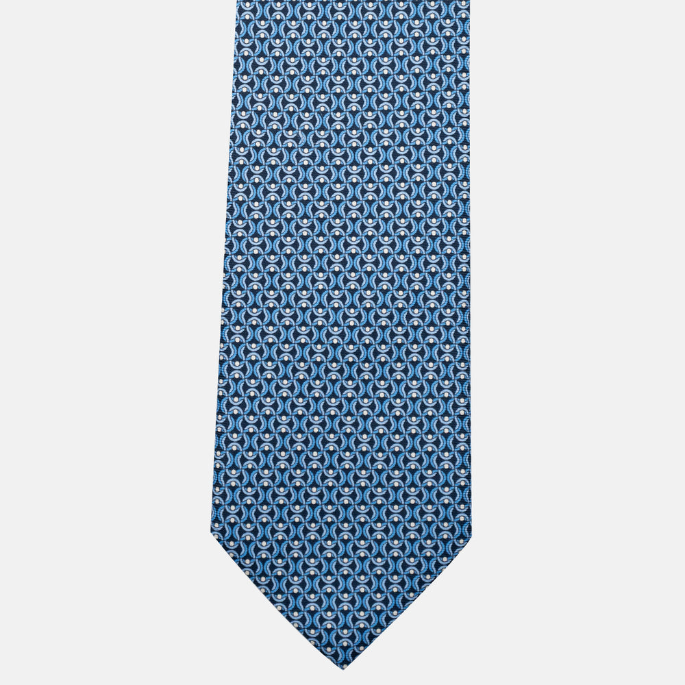 3-Fold Silk Tie, Geometric Pattern, Light Blue - JA056334-5