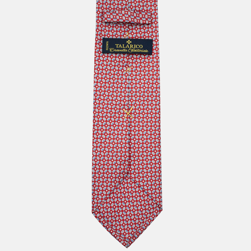 3-Fold Silk Tie, Geometric Pattern, Red - JA055920-5