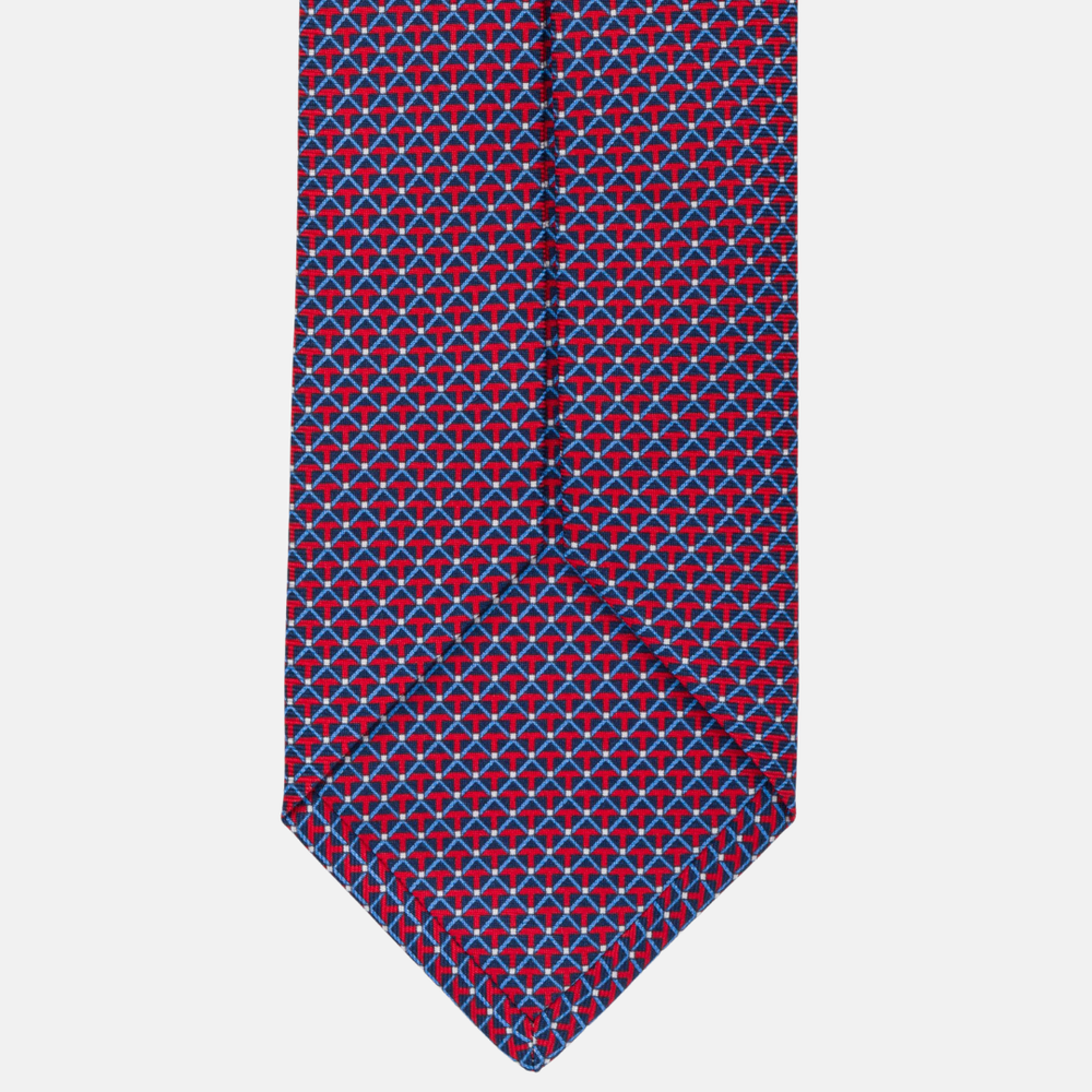 5-fold silk tie in Blue and Red Pattern