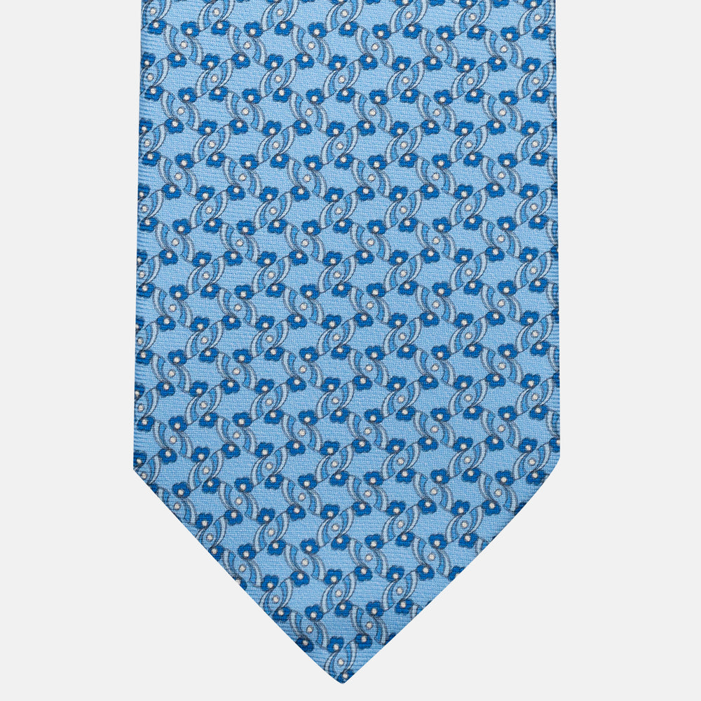 3-Fold Silk Tie, Floral Pattern, Light Blue - JA056337-6