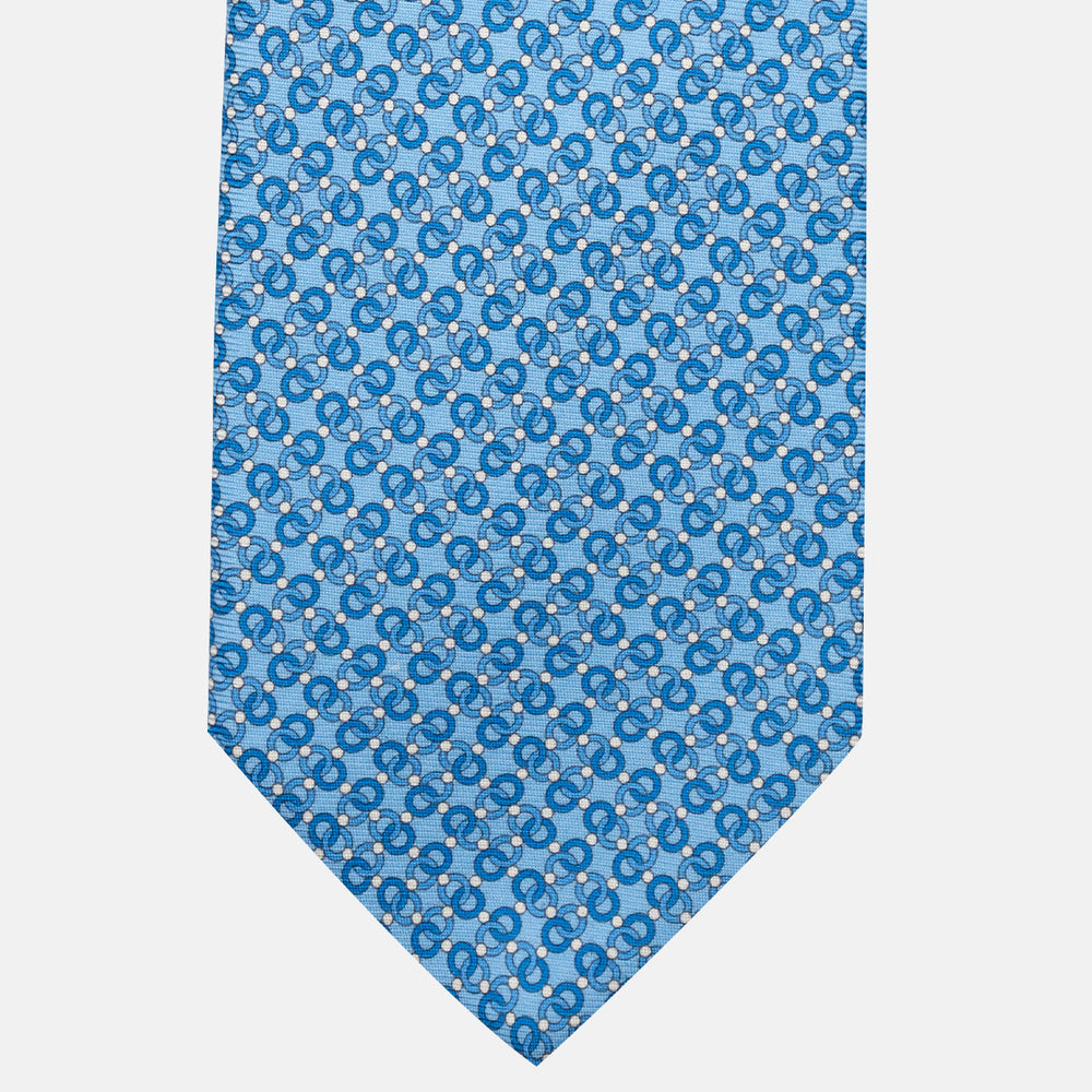 3-Fold Silk Tie, Chain Pattern, Light Blue - JA055937-6