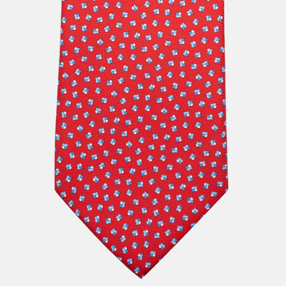3-Fold Silk Tie, Micro Pattern, Red - JA056667-6