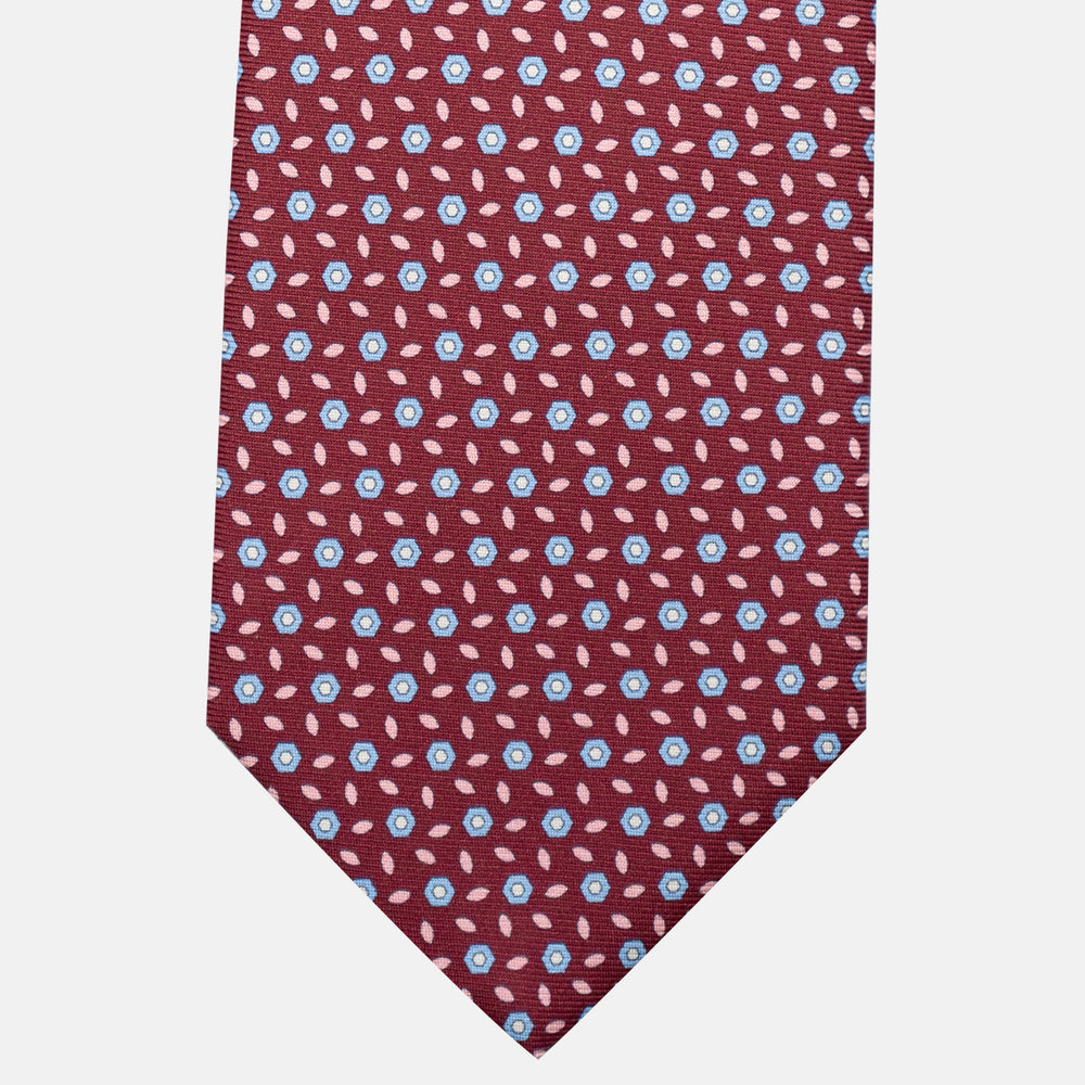 3-Fold Silk Tie, Floral Pattern, Bordeaux - JA057079-6