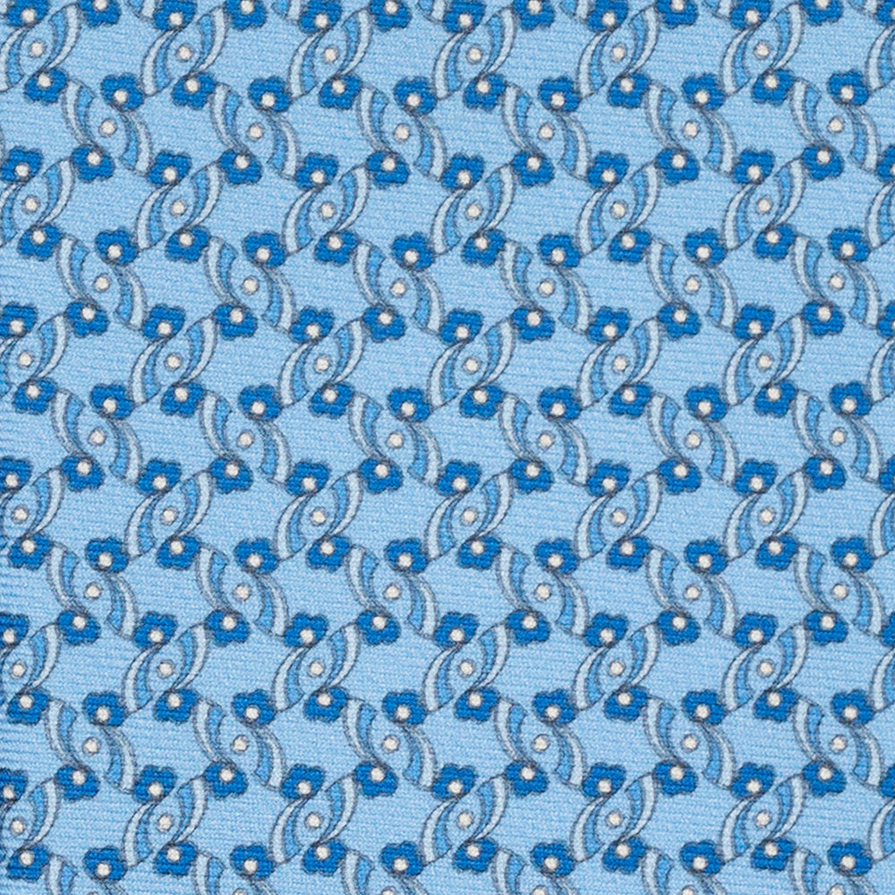 3-Fold Silk Tie, Floral Pattern, Light Blue - JA056337-6