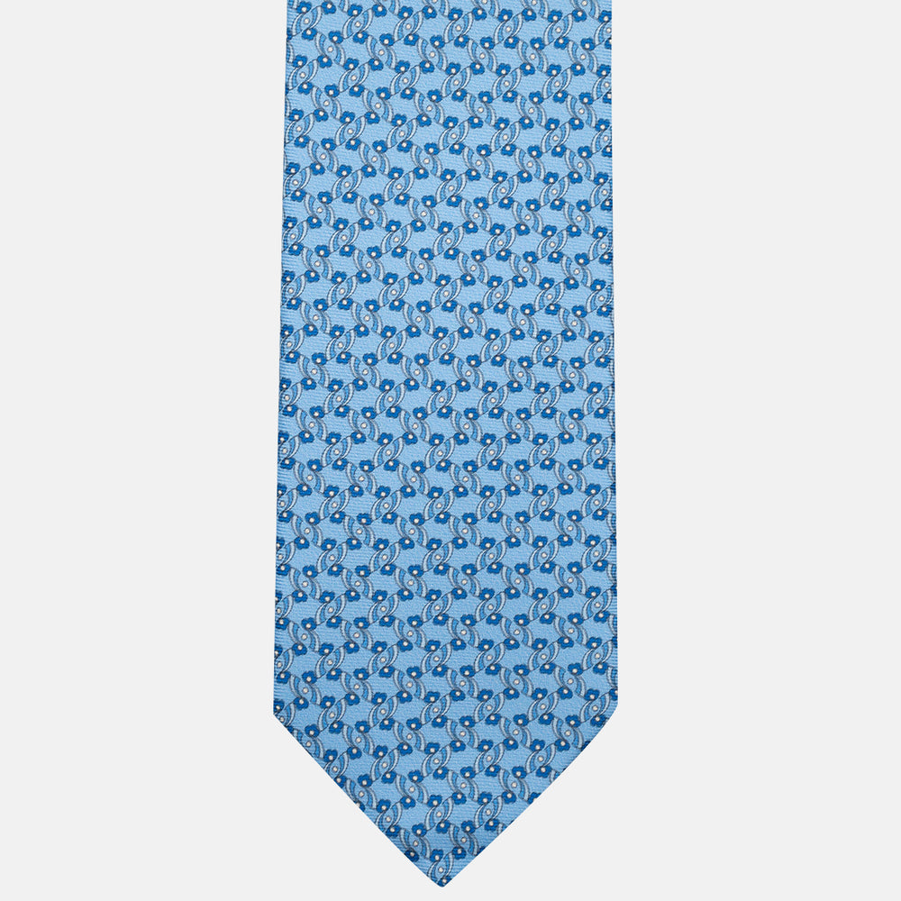 3-Fold Silk Tie, Floral Pattern, Light Blue - JA056337-6