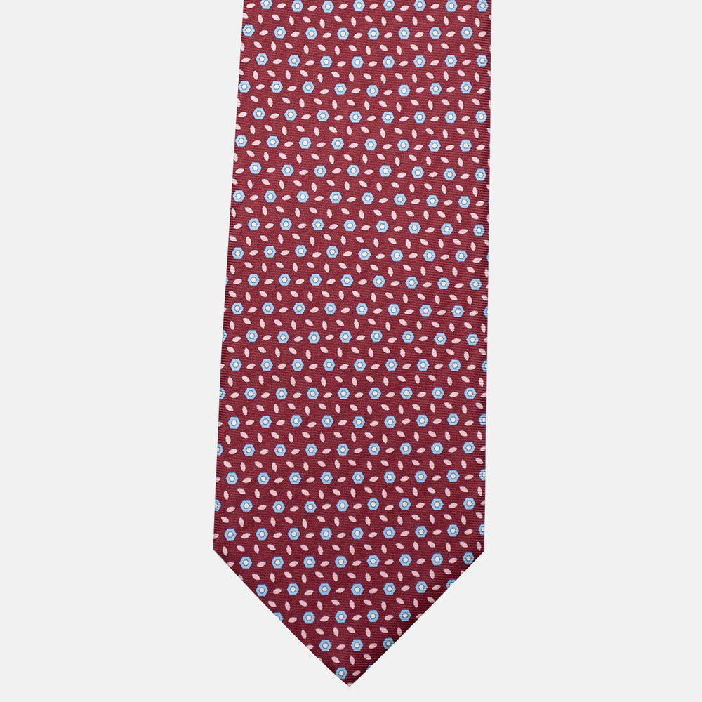 3-Fold Silk Tie, Floral Pattern, Bordeaux - JA057079-6