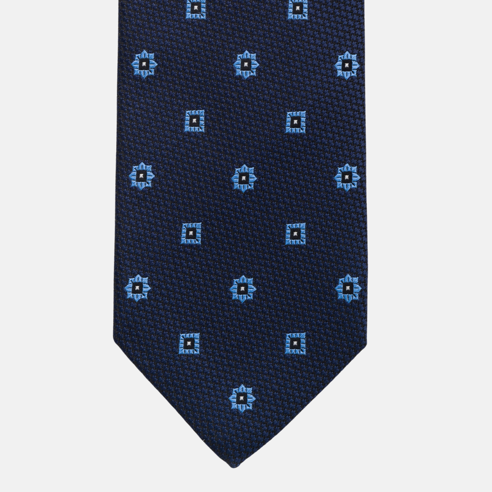 1999 Collection Tie in Heavy Blue Silk with Floral Pattern