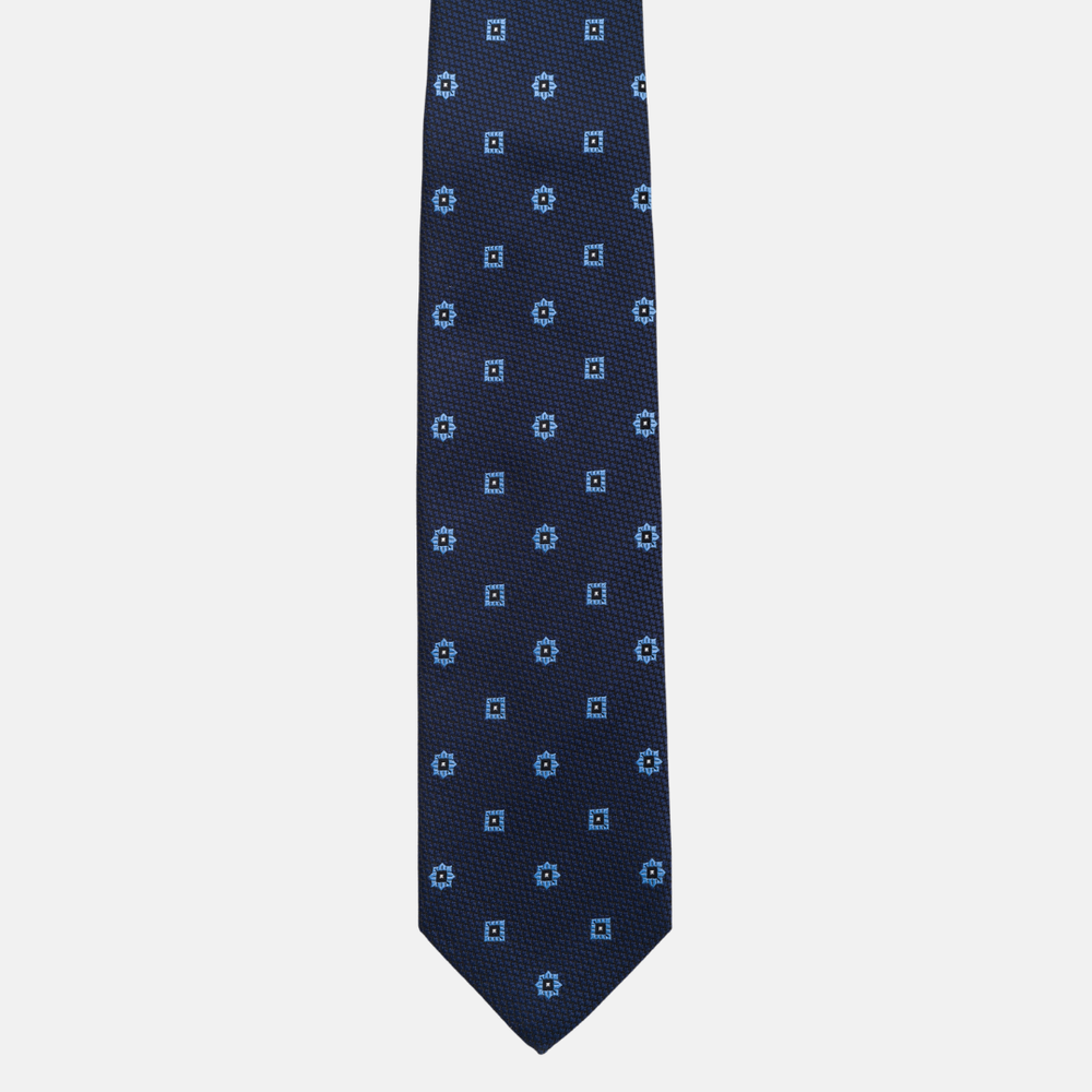 1999 Collection Tie in Heavy Blue Silk with Floral Pattern