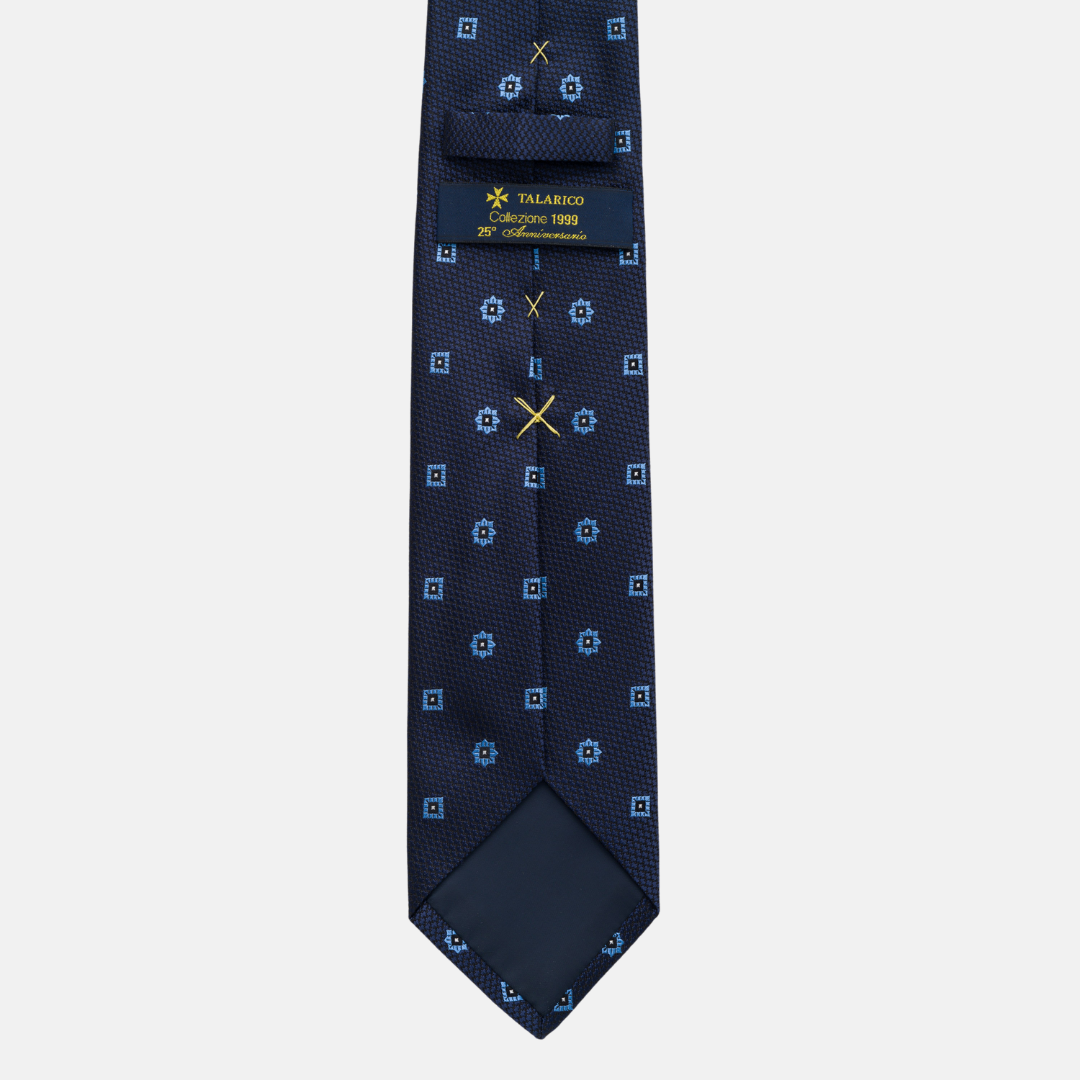 Cravatta Collezione 1999 in Seta Pesante Blu Fantasia Fiori