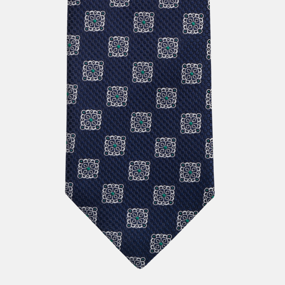 1999 Collection Tie in Heavy Blue Silk with Geometric Pattern