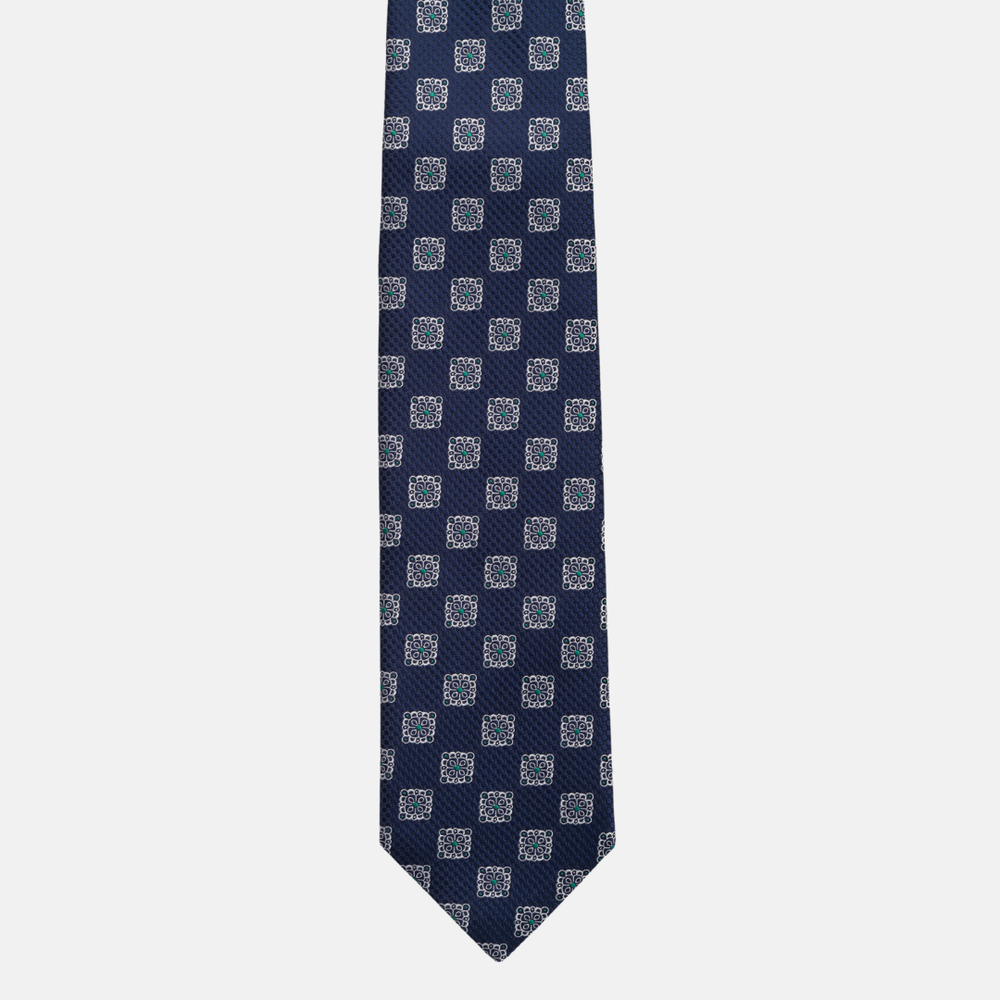 1999 Collection Tie in Heavy Blue Silk with Geometric Pattern