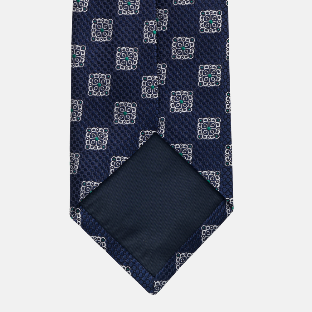 1999 Collection Tie in Heavy Blue Silk with Geometric Pattern