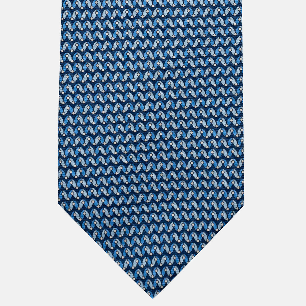 3-Fold Silk Tie, Geometric Pattern, Light Blue - JA056675-7