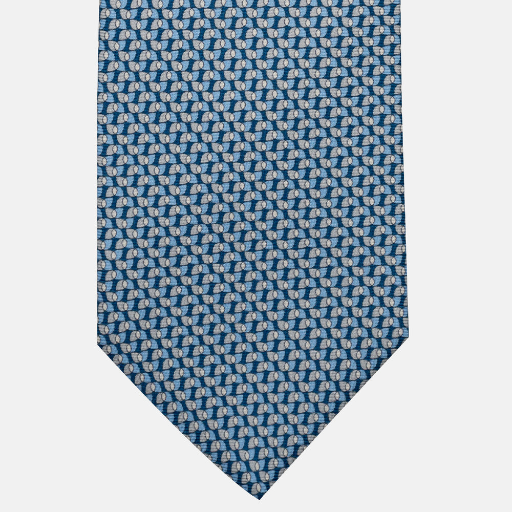3-Fold Silk Tie, Geometric Pattern, Blue and Grey - JA056123-7