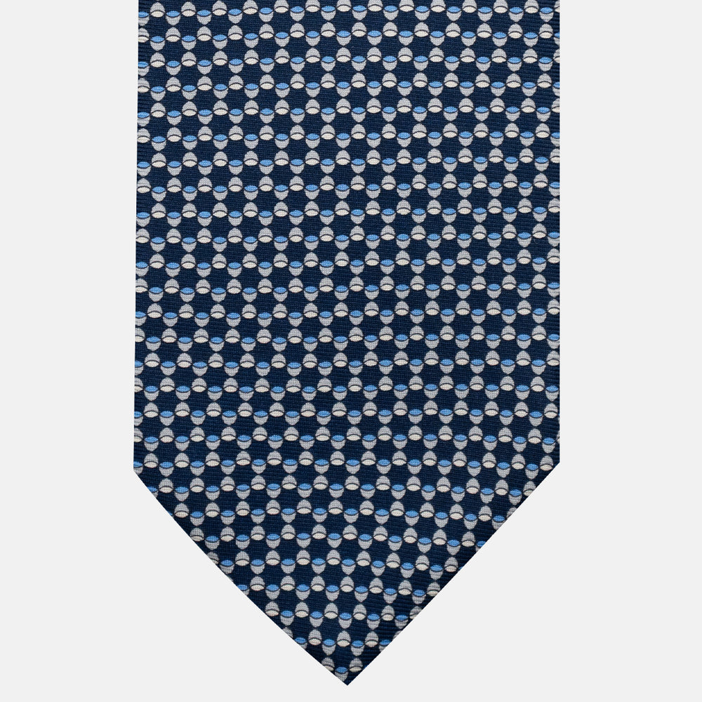 Cravatta 3 pieghe in Seta, Fantasia Geometrica, Blu Grigio - JC057249-7