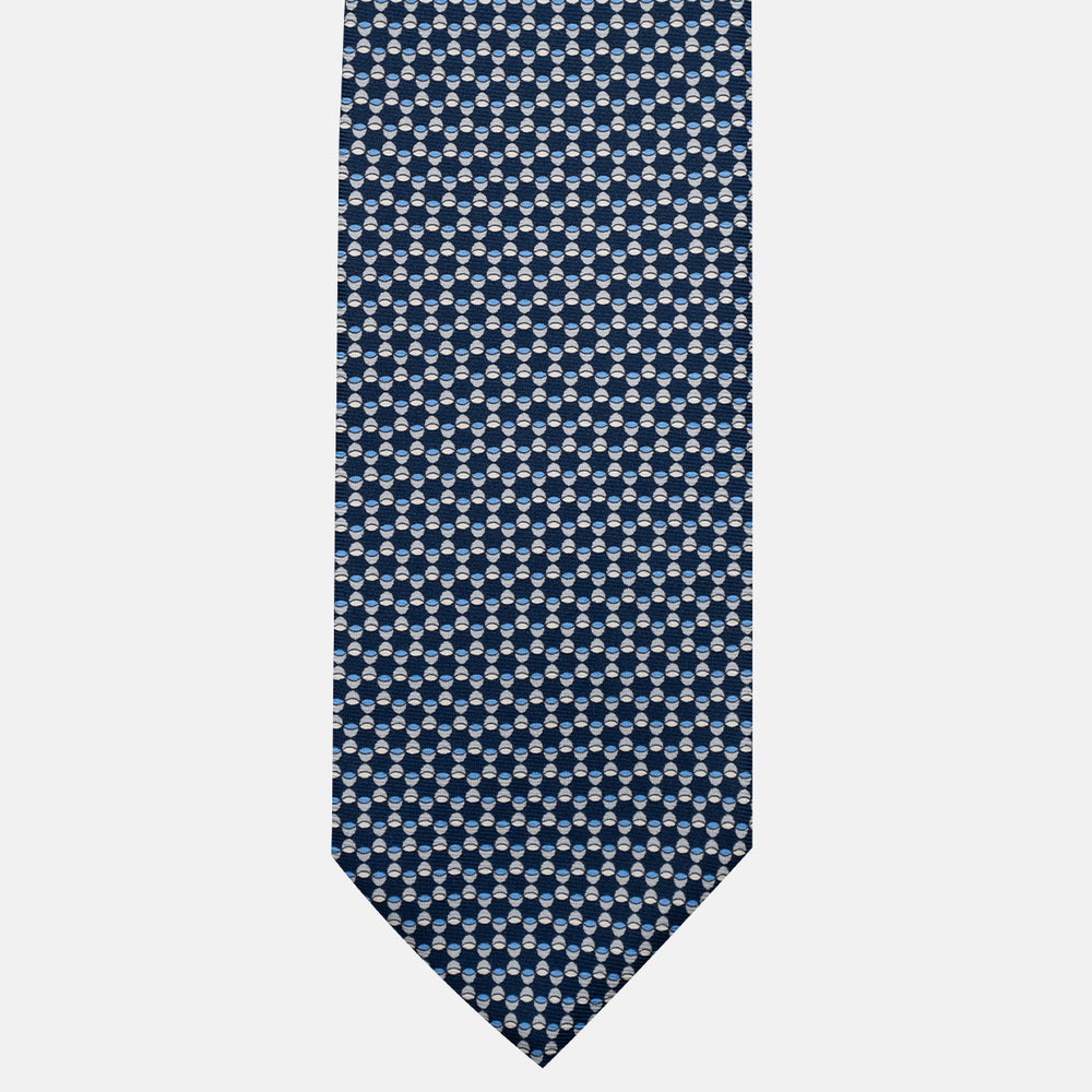 Cravatta 3 pieghe in Seta, Fantasia Geometrica, Blu Grigio - JC057249-7