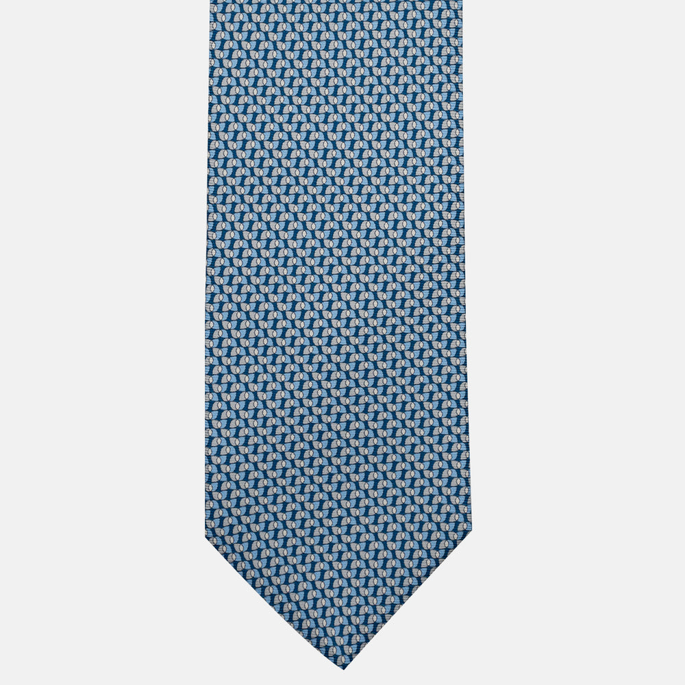 3-Fold Silk Tie, Geometric Pattern, Blue and Grey - JA056123-7
