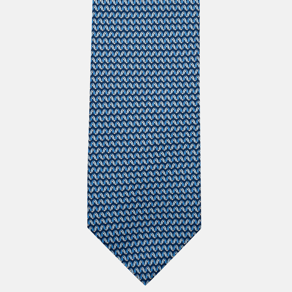 3-Fold Silk Tie, Geometric Pattern, Light Blue - JA056675-7