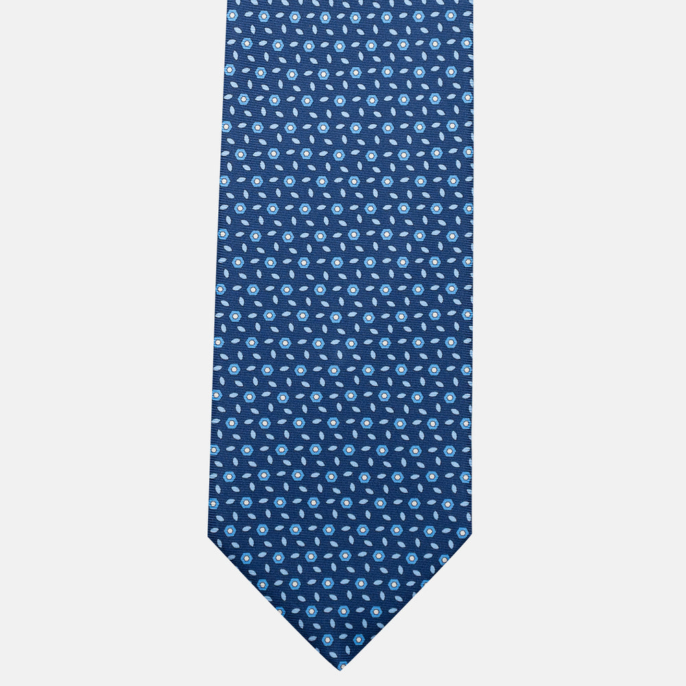 3-Fold Silk Tie, Floral Pattern, Light Blue - JA057079-7