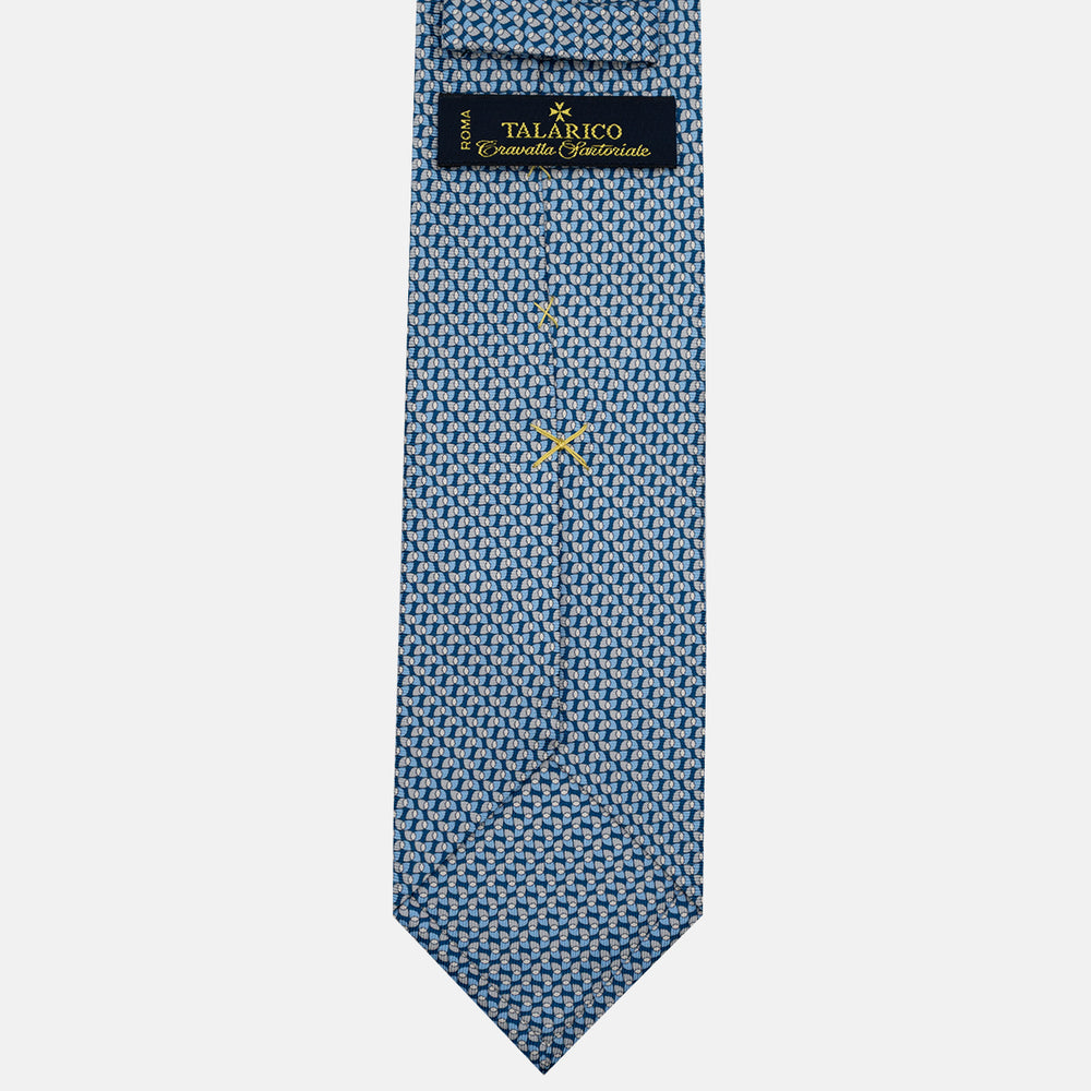 3-Fold Silk Tie, Geometric Pattern, Blue and Grey - JA056123-7