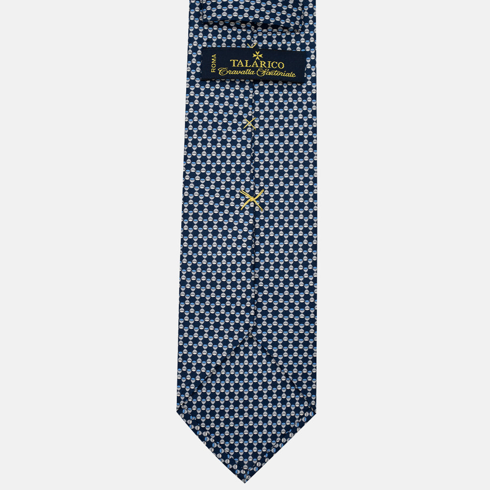 Cravatta 3 pieghe in Seta, Fantasia Geometrica, Blu Grigio - JC057249-7