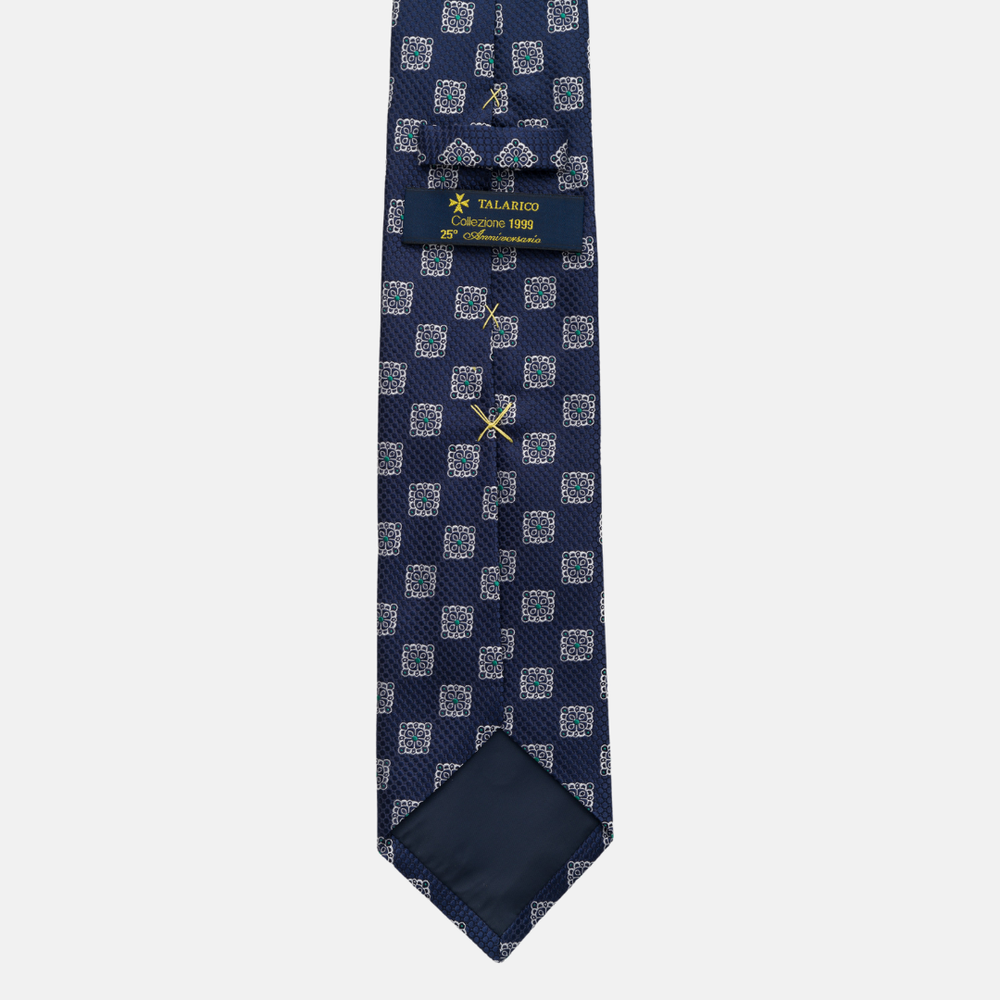 1999 Collection Tie in Heavy Blue Silk with Geometric Pattern