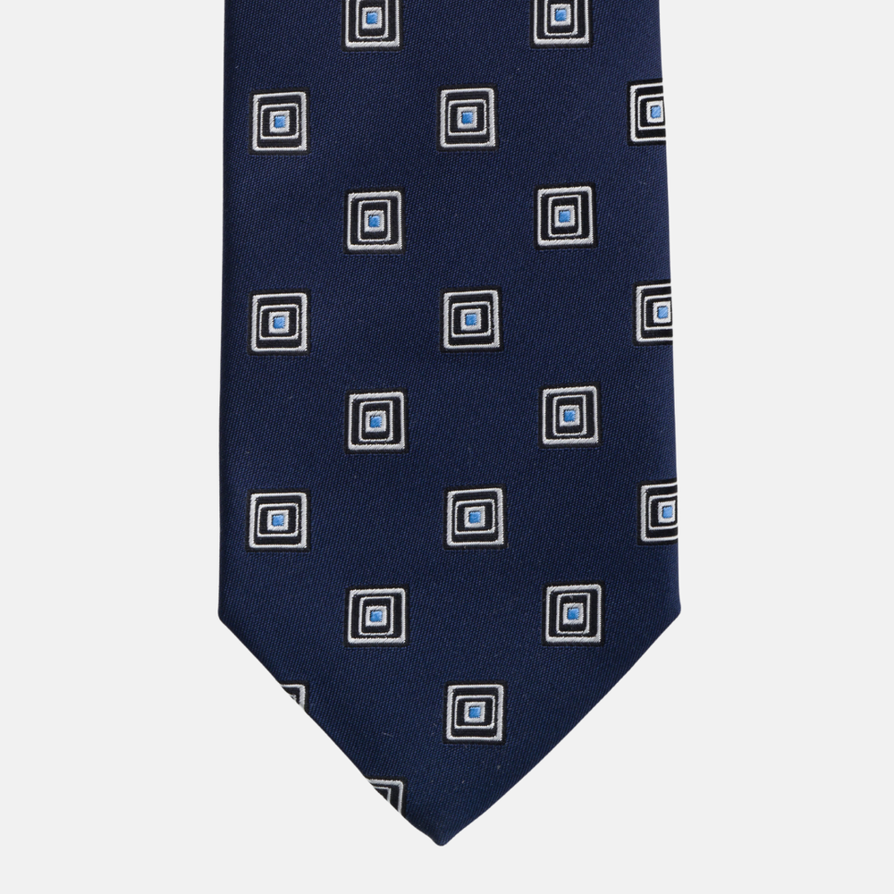1999 Collection Tie in Heavy Blue Silk with Geometric Pattern