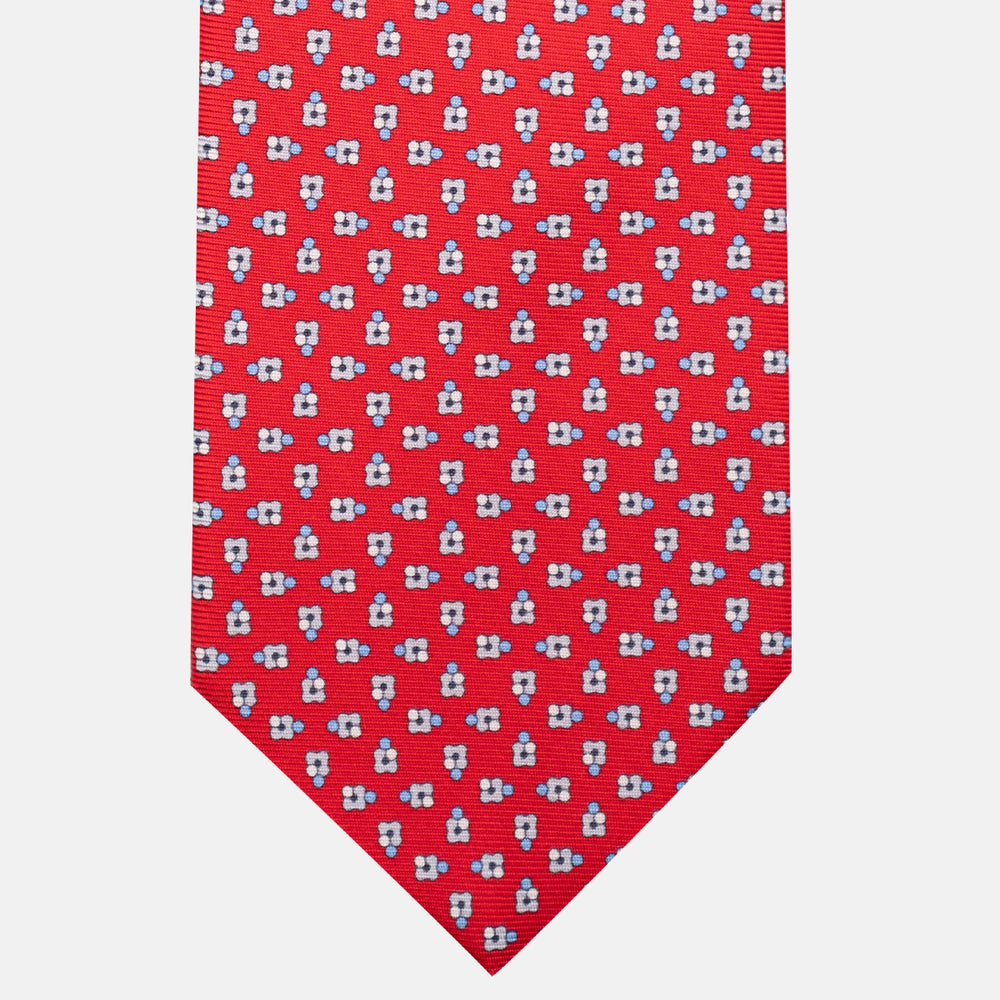 3-Fold Silk Tie, Floral Pattern, Red - JA057247-8