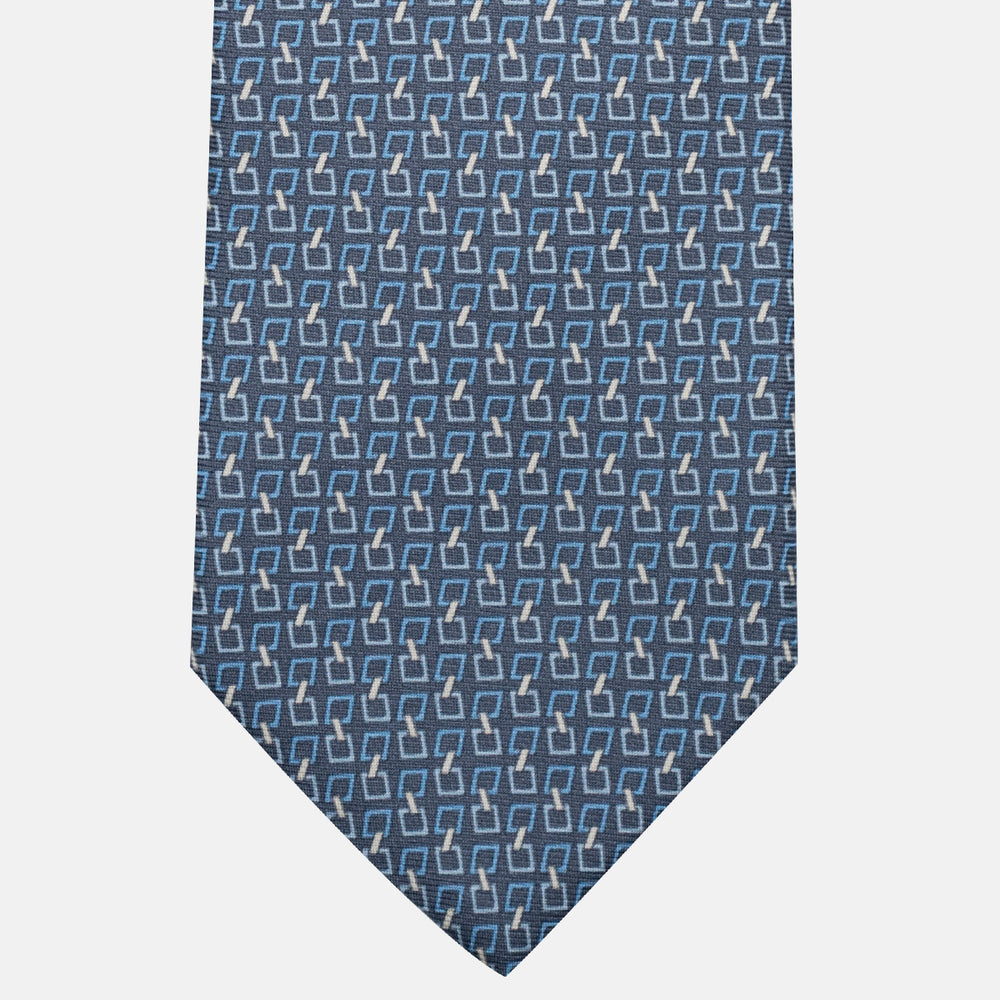 3-Fold Silk Tie, Chain Pattern, Grey - JA057083-8