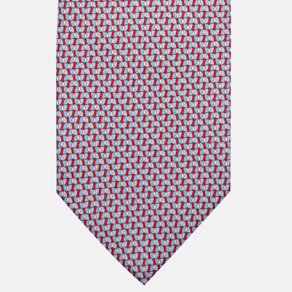 3-Fold Silk Tie, Geometric Pattern, Red - JA056123-8