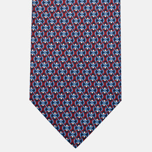 3-Fold Silk Tie, Geometric Pattern, Blue and Red - JA056334-8