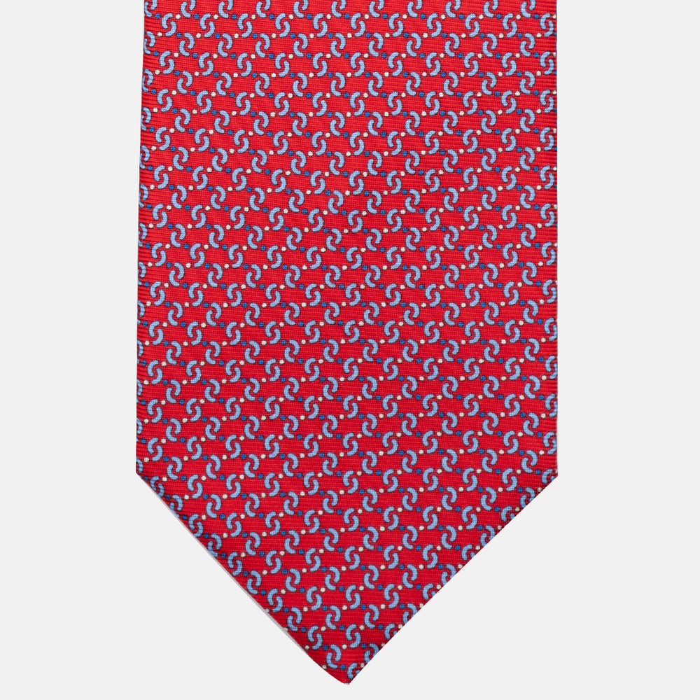 3-Fold Silk Tie, Geometric Pattern, Red - JA056669-8