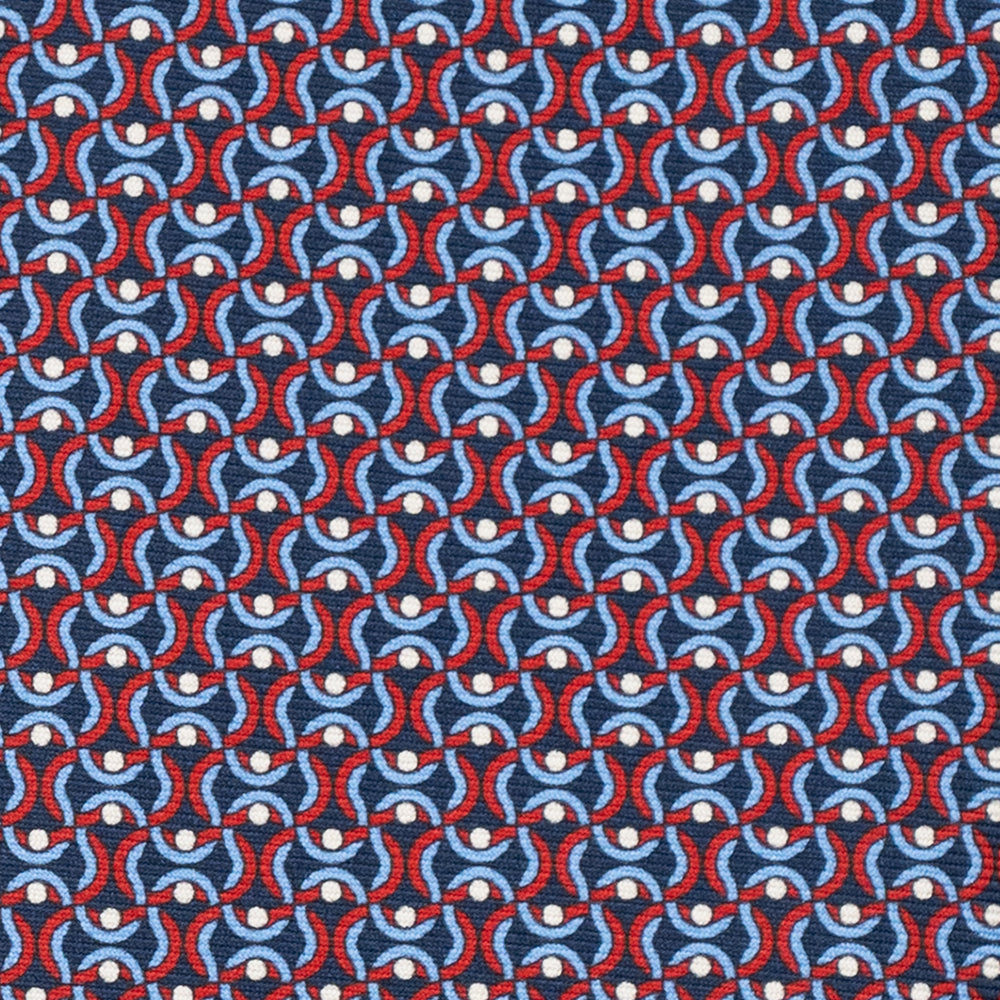 3-Fold Silk Tie, Geometric Pattern, Blue and Red - JA056334-8