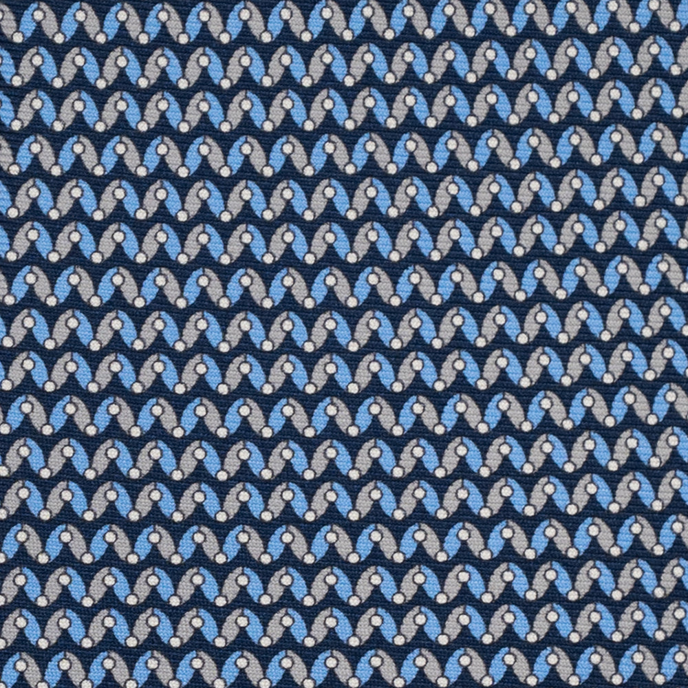 3-Fold Silk Tie, Geometric Pattern, Blue and Grey - JA056675-8