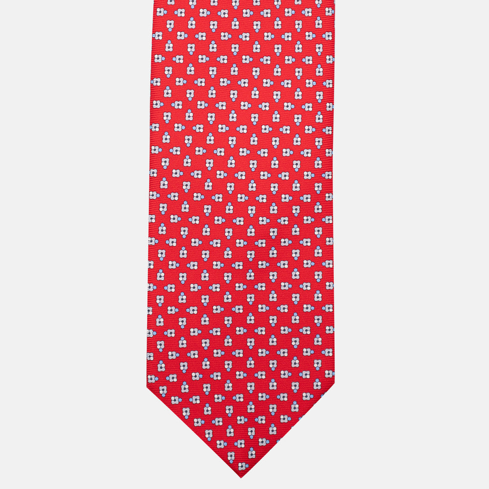 3-Fold Silk Tie, Floral Pattern, Red - JA057247-8