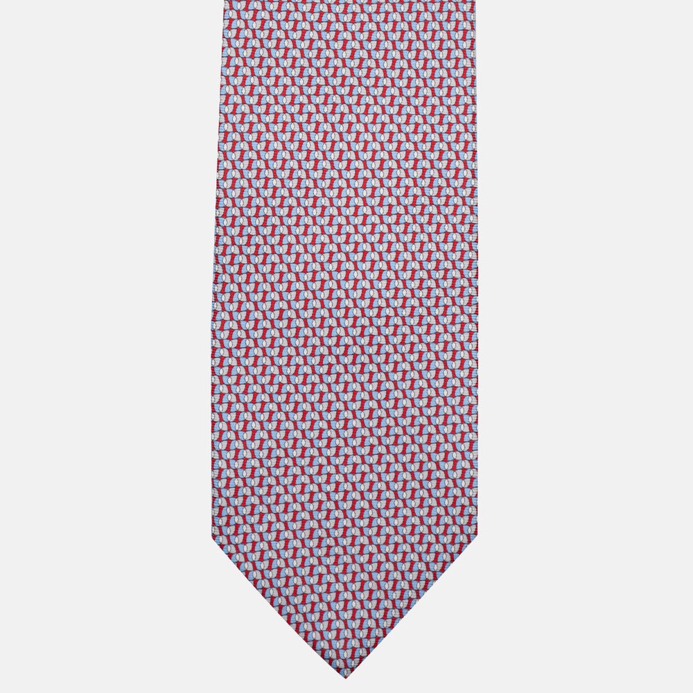 3-Fold Silk Tie, Geometric Pattern, Red - JA056123-8