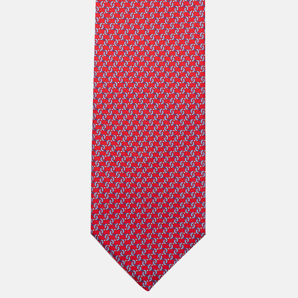 3-Fold Silk Tie, Geometric Pattern, Red - JA056669-8