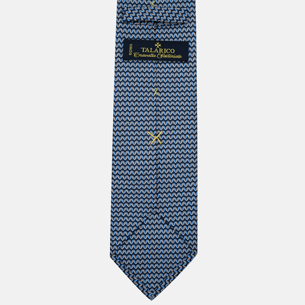 3-Fold Silk Tie, Geometric Pattern, Blue and Grey - JA056675-8
