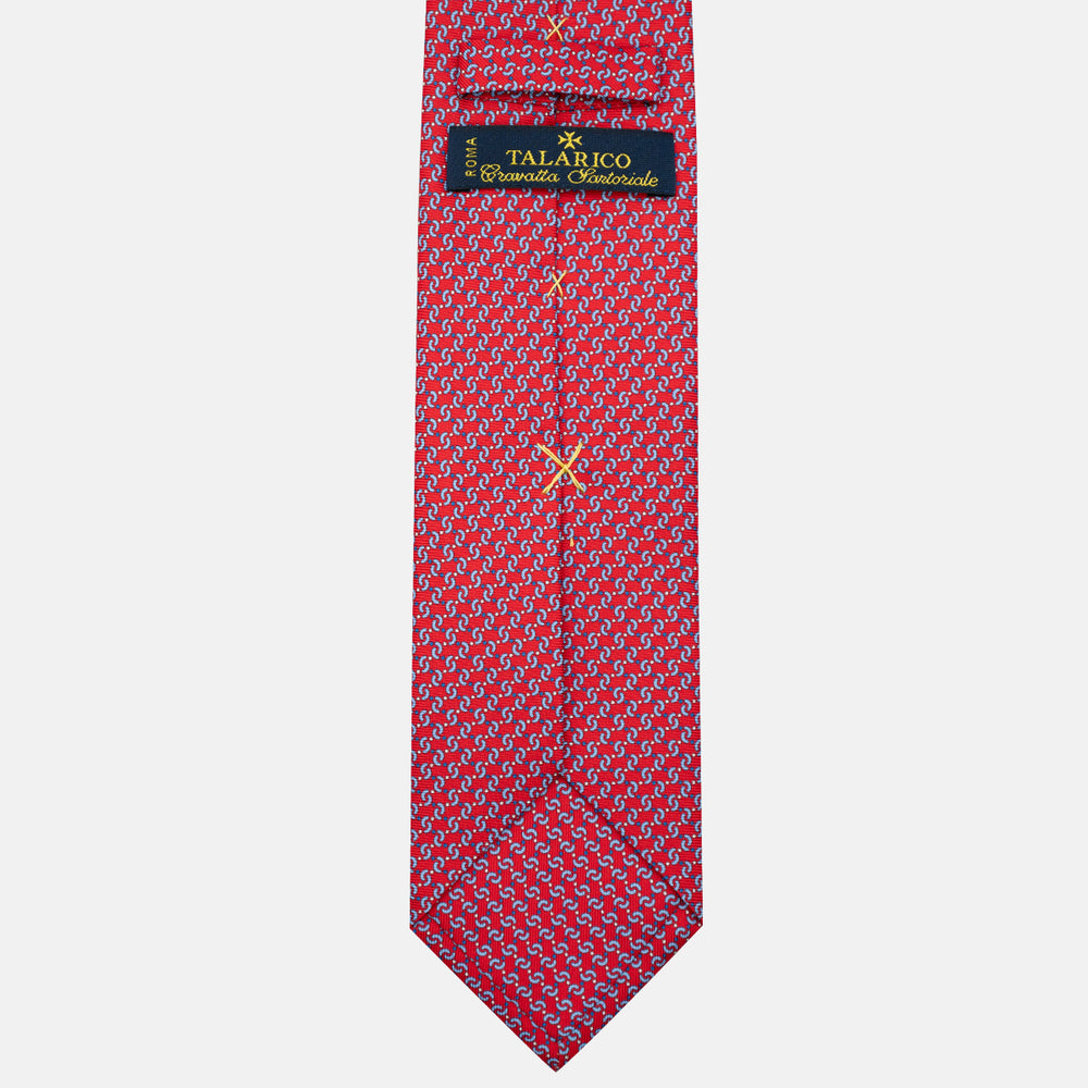 3-Fold Silk Tie, Geometric Pattern, Red - JA056669-8