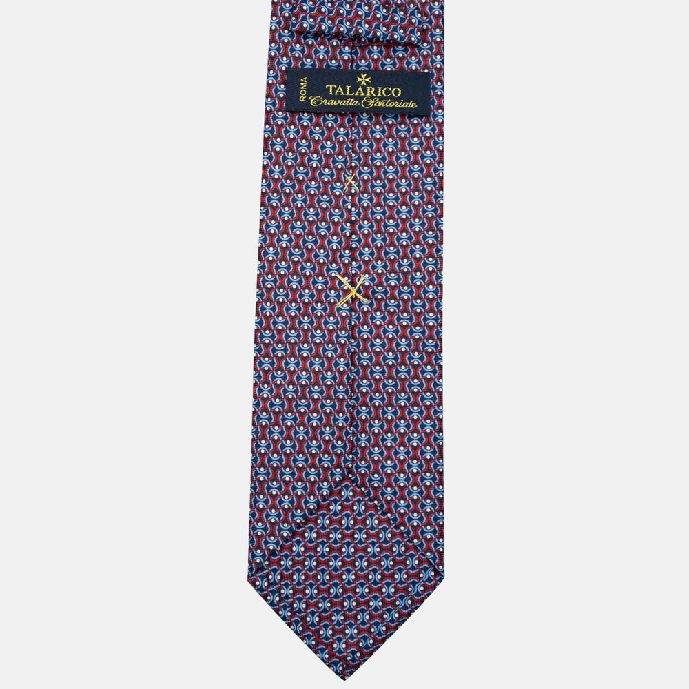 3-Fold Silk Tie, Geometric Pattern, Blue and Red - JA056334-8
