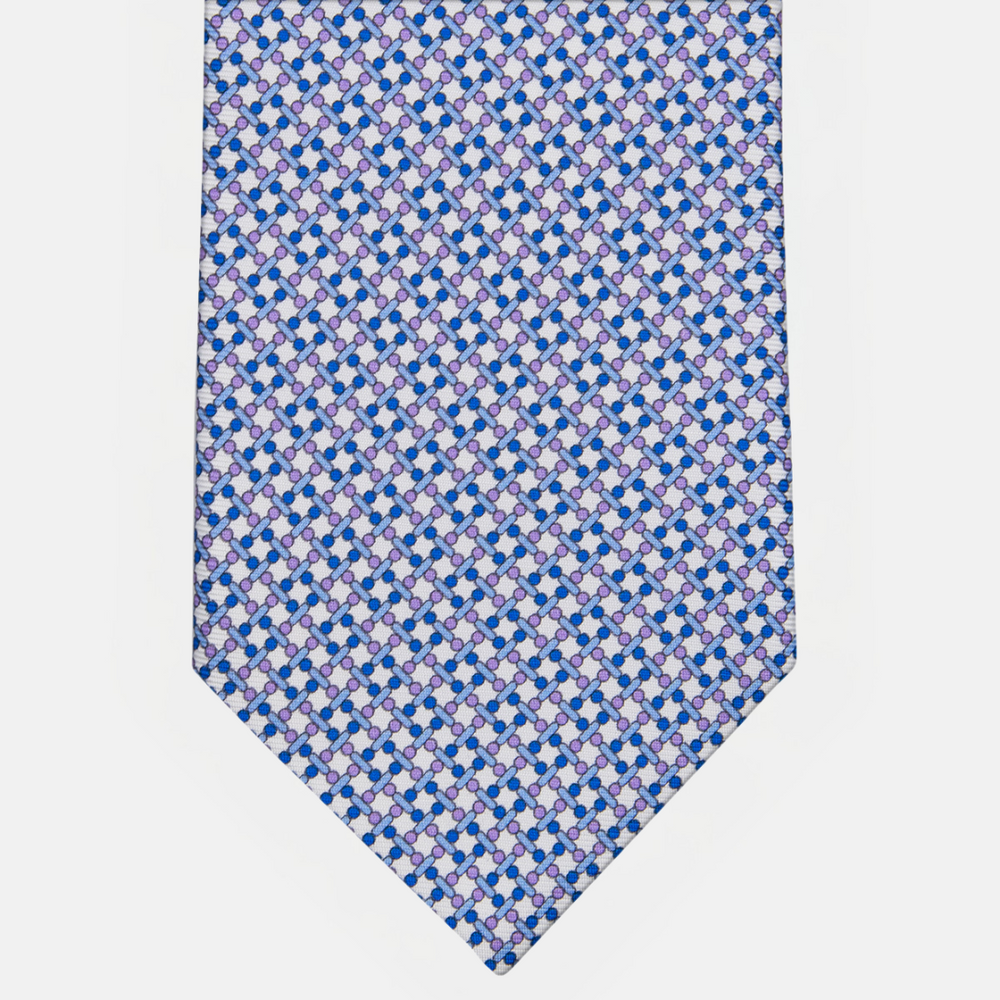 3-fold Silk Tie with Geometric Pattern in White - M49154