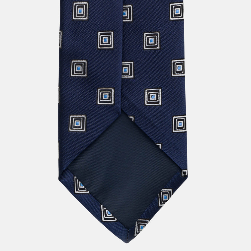 1999 Collection Tie in Heavy Blue Silk with Geometric Pattern