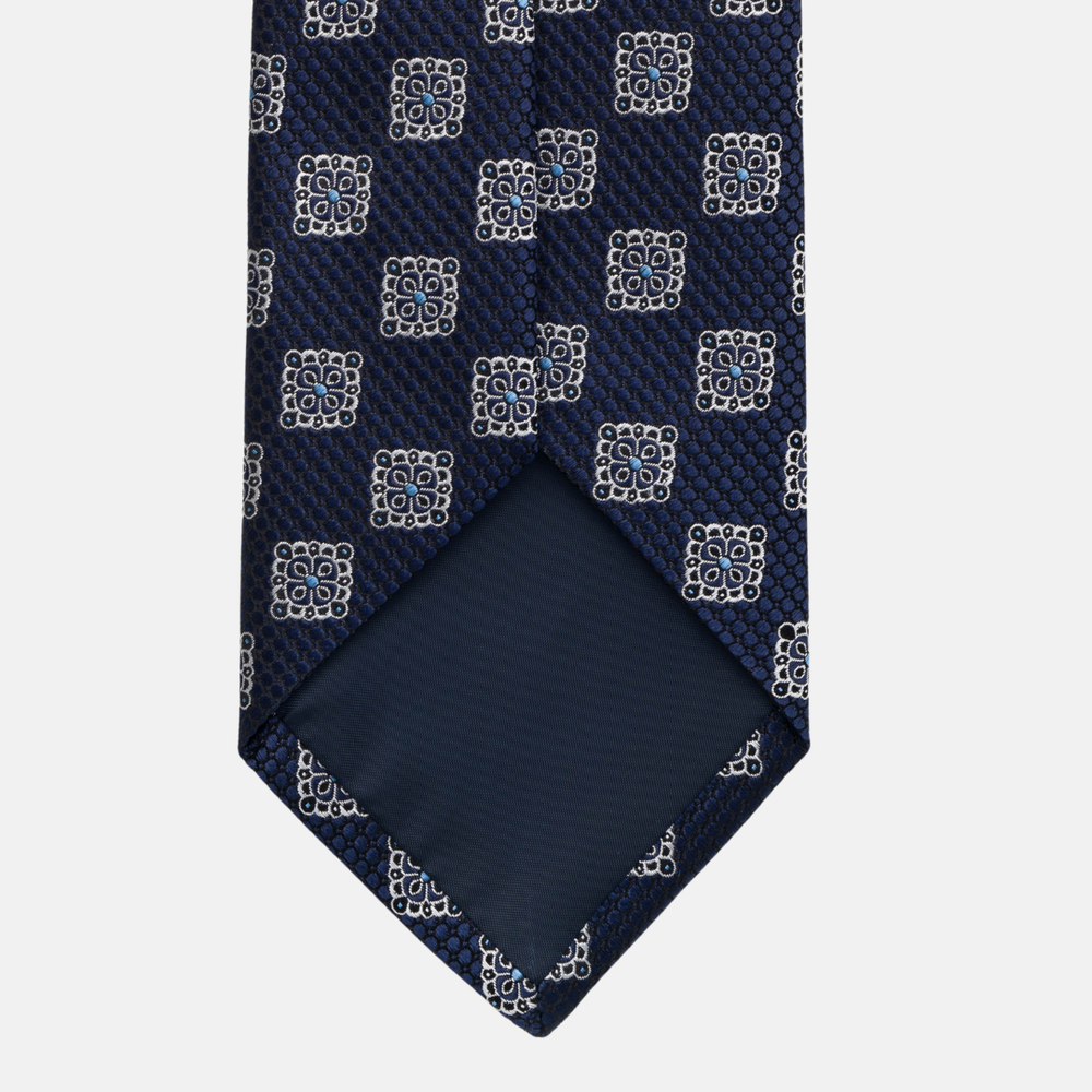 1999 Collection Tie in Heavy Blue Silk with Geometric Pattern