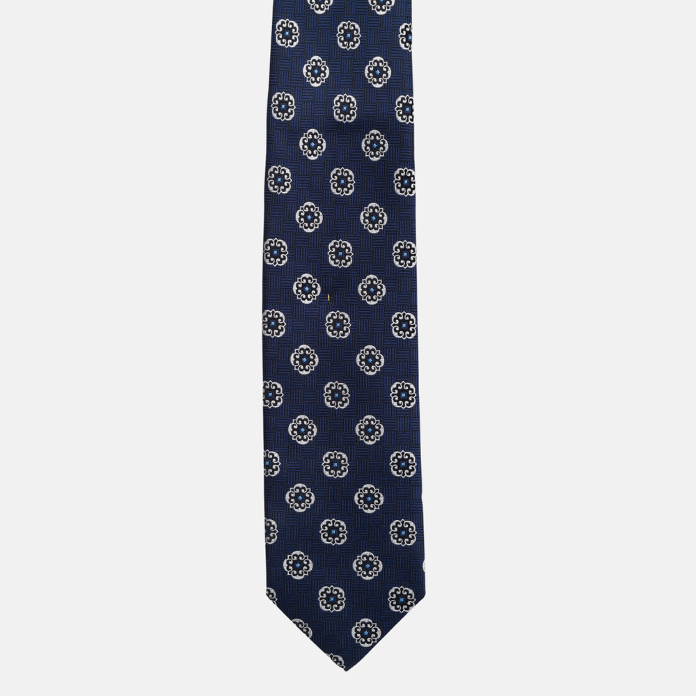 1999 Collection Tie in Heavy Blue Silk with Geometric Pattern