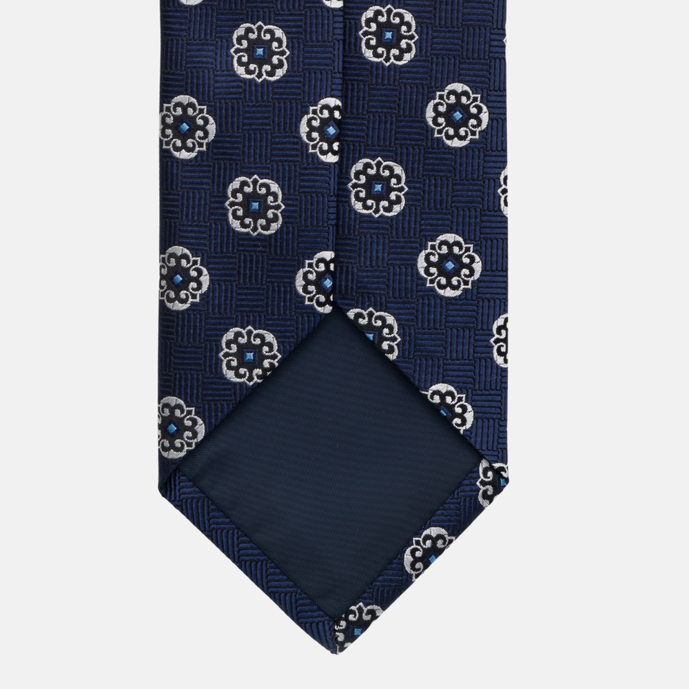 1999 Collection Tie in Heavy Blue Silk with Geometric Pattern