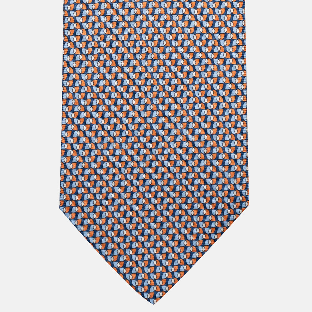 3-Fold Silk Tie, Geometric Pattern, Blue Orange - JA056123-9