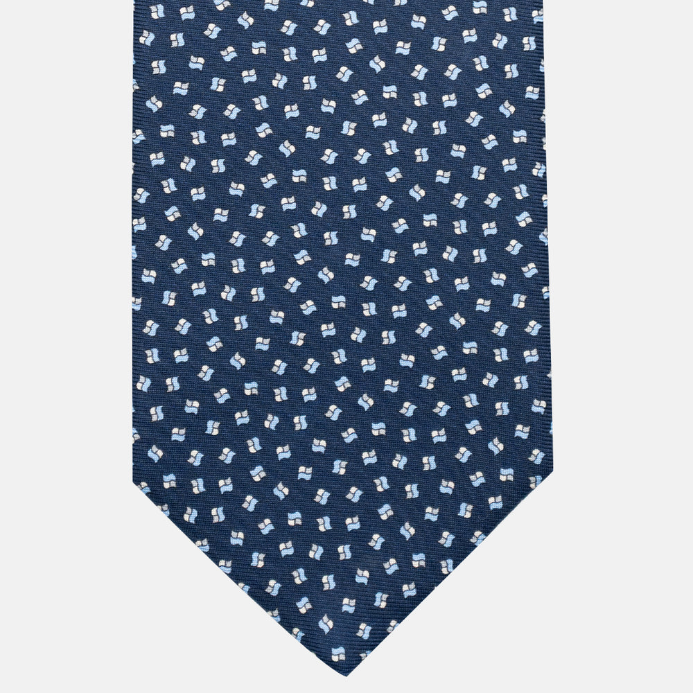 3-Fold Silk Tie, Micro Pattern, Blue and Grey - JA056667-9