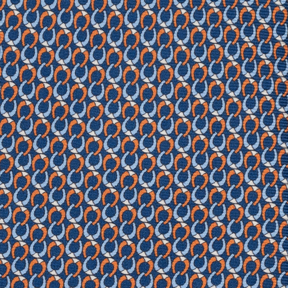 Cravatta 3 pieghe in Seta, Fantasia Concatenata, Blu Arancione  - JC056339-9
