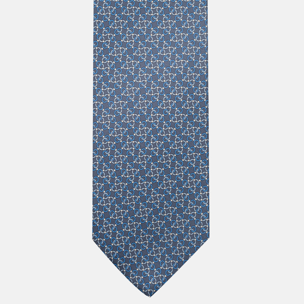 3-Fold Silk Tie, Chain Pattern, Grey - JA055937-9